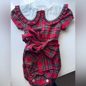 Baby Malika Red Bow Tartan Romper (3M)